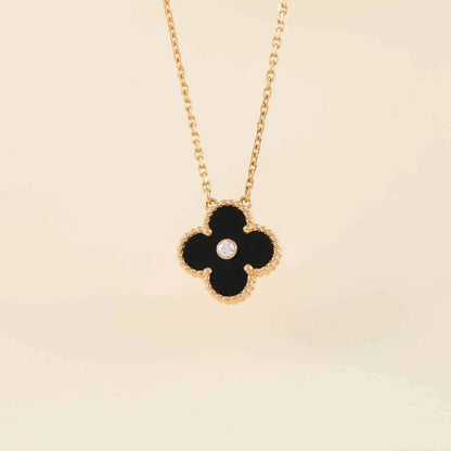 [BloomBling]CLOVER 15MM DIAMOND ONYX NECKLACE
