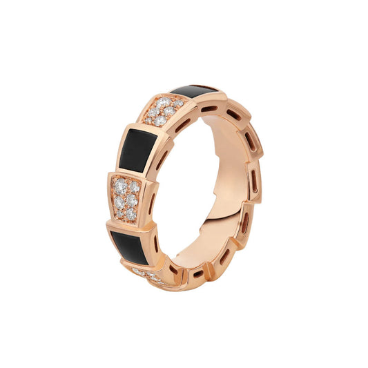 [BloomBling]SERPENTI RING PINK GOLD BLACK MOP DIAMOND PAVED 4MM