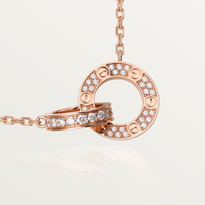 [BloomBling]LOVE 7.6MM NECKLACE ROSE GOLD AND SILVER  FULL DIAMOND
