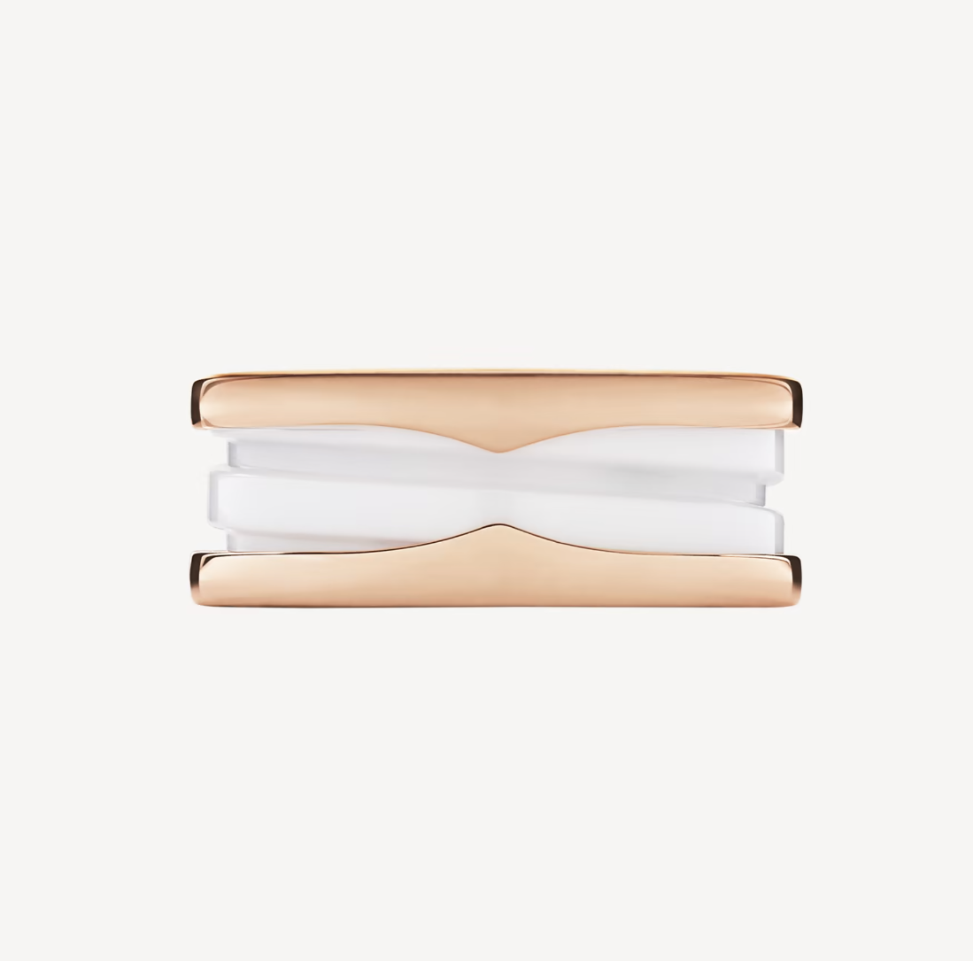 [BloomBling]ZERO 1 TWO-BAND LOOPS AND WHITE CERAMIC SPIRAL PINK GOLD RING
