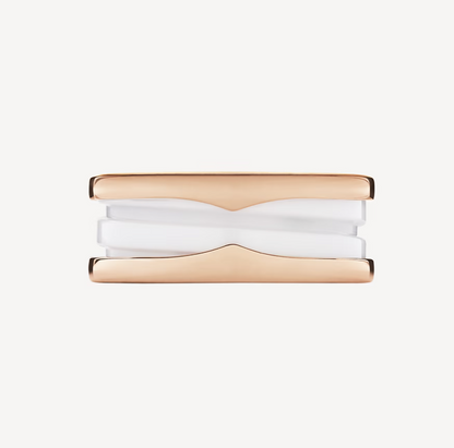 [BloomBling]ZERO 1 TWO-BAND LOOPS AND WHITE CERAMIC SPIRAL PINK GOLD RING