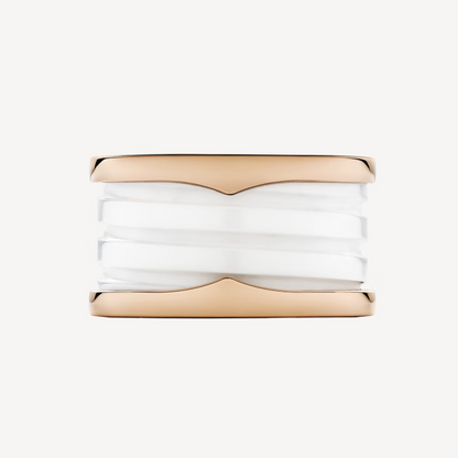 [BloomBling]ZERO 1 FOUR-BAND LOOPS AND WHITE CERAMIC SPIRAL PINK GOLD RING