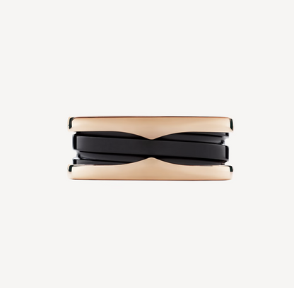 [BloomBling]ZERO 1 TWO-BAND LOOPS AND BLACK CERAMIC PINK GOLD RING