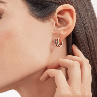 [BloomBling]ZERO 1 ROCK PINK GOLD EARRINGS WITH STUDDED SPIRAL AND BLACK CERAMIC