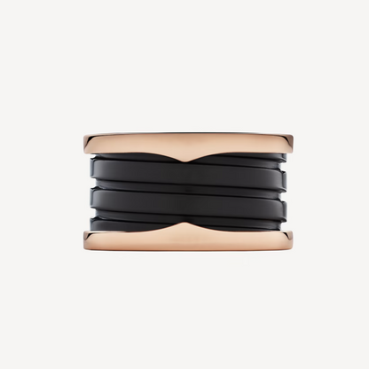 [BloomBling]ZERO 1 FOUR-BAND LOOPS AND BLACK CERAMIC SPIRAL PINK GOLD RING