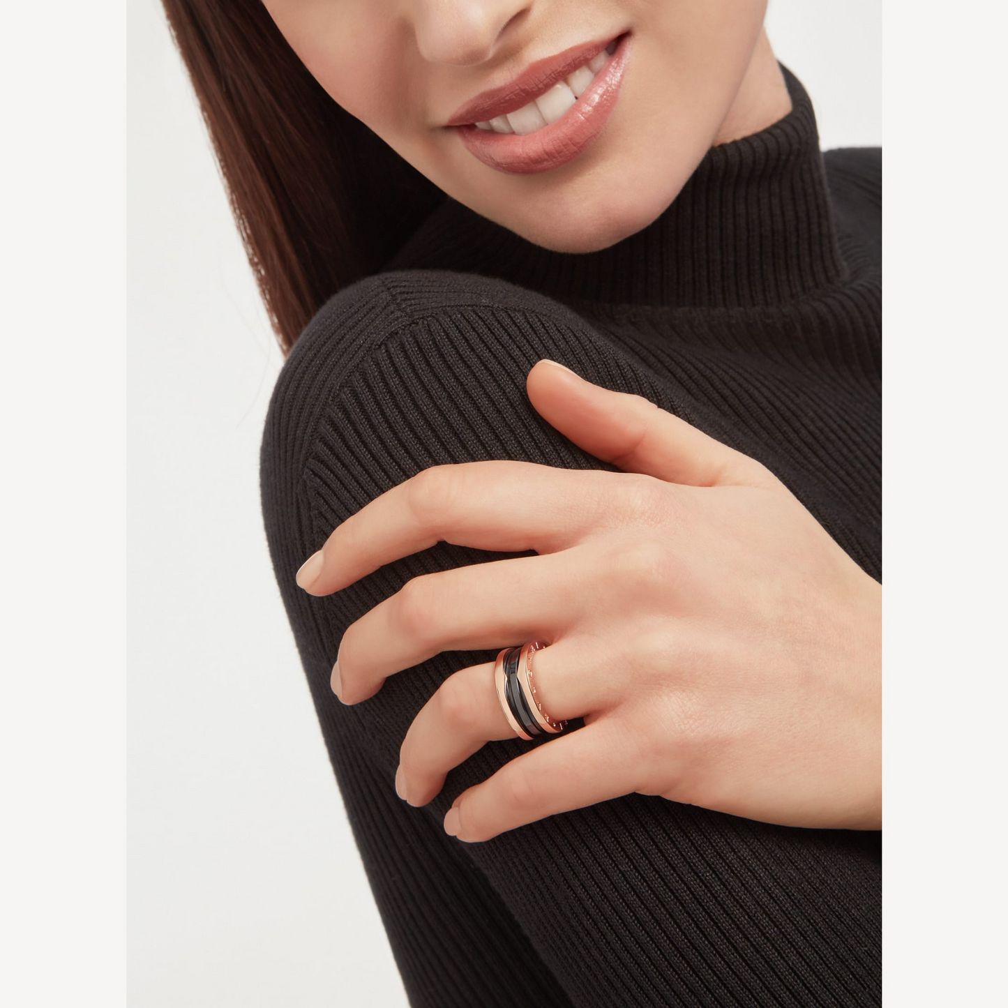 [BloomBling]ZERO 1 TWO-BAND LOOPS AND BLACK CERAMIC PINK GOLD RING