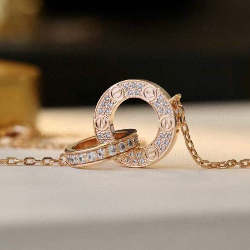 [BloomBling]LOVE 7.6MM NECKLACE ROSE GOLD AND SILVER  FULL DIAMOND