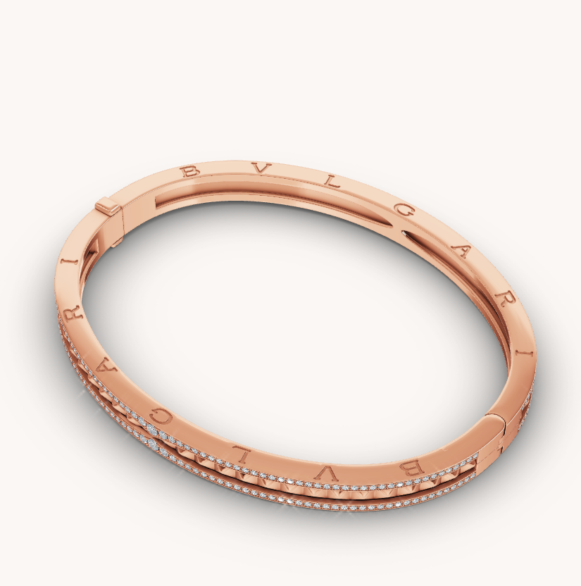 [BloomBling]ZERO 1 SPIRAL AND PAVED DIAMOND PINK GOLD BRACELET