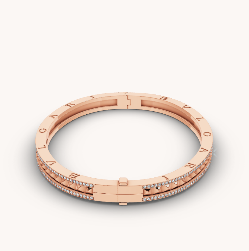 [BloomBling]ZERO 1 SPIRAL AND PAVED DIAMOND PINK GOLD BRACELET