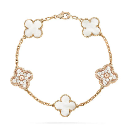 [BloomBling]CLOVER BRACELET 5 MOTIF WHITE MOP DIAMOND