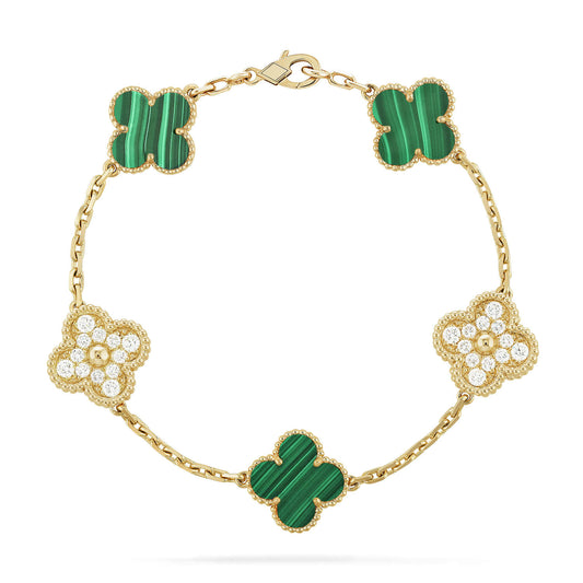 [BloomBling]CLOVER  5 MOTIF MALACHITE DIAMOND BRACELET