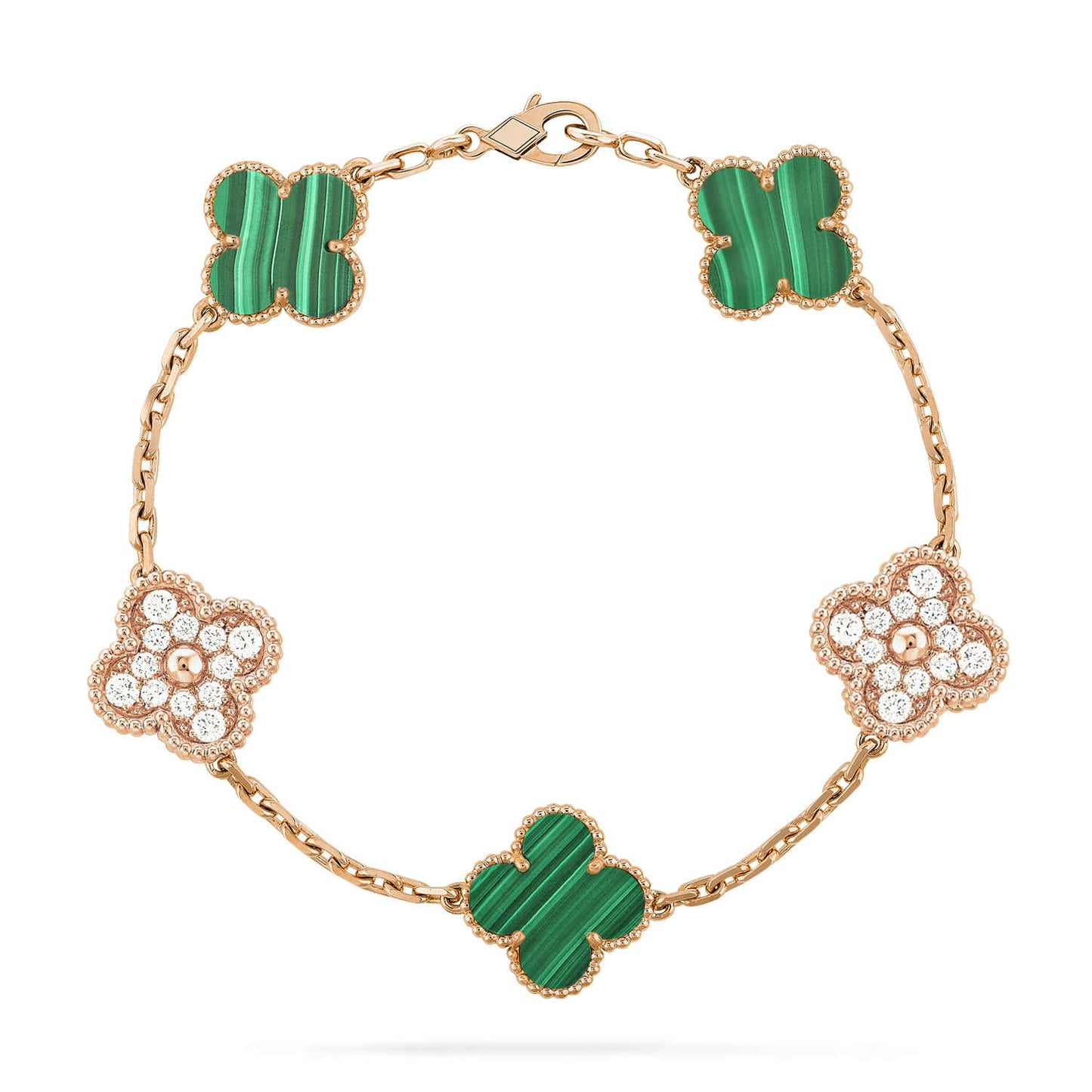 [BloomBling]CLOVER  5 MOTIF MALACHITE DIAMOND BRACELET