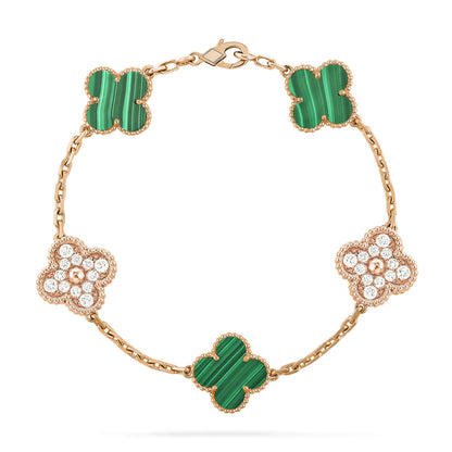 [BloomBling]CLOVER  5 MOTIF MALACHITE DIAMOND BRACELET