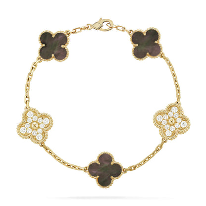 [BloomBling]CLOVER 5 MOTIF GRAY MOP DIAMOND BRACELET