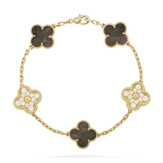 [BloomBling]CLOVER 5 MOTIF GRAY MOP DIAMOND BRACELET