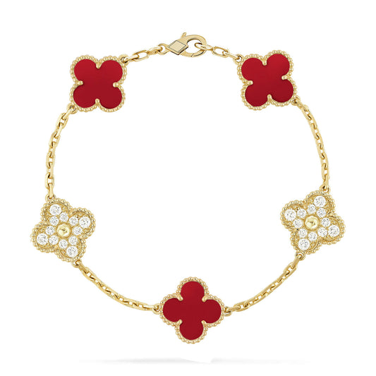 [BloomBling]CLOVER 5 MOTIFS CARNELIAN DIAMOND BRACELET