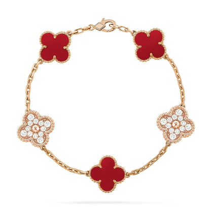 [BloomBling]CLOVER 5 MOTIFS CARNELIAN DIAMOND BRACELET