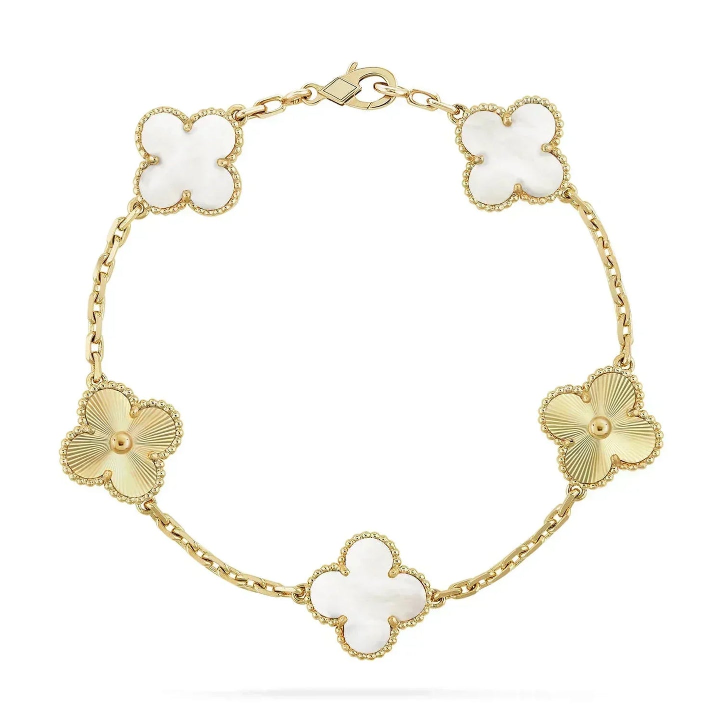 [BloomBling]CLOVER BRACELET 5 MOTIF WHITE MOP PINK GOLD