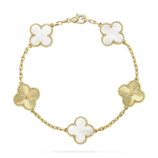 [BloomBling]CLOVER BRACELET 5 MOTIF WHITE MOP PINK GOLD