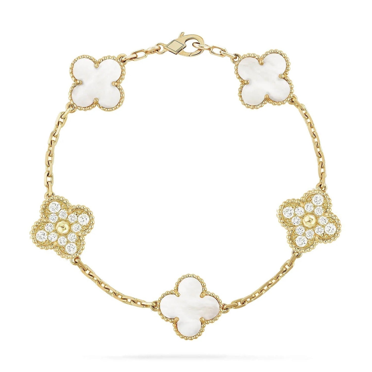 [BloomBling]CLOVER BRACELET 5 MOTIF WHITE MOP DIAMOND