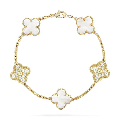 [BloomBling]CLOVER BRACELET 5 MOTIF WHITE MOP DIAMOND
