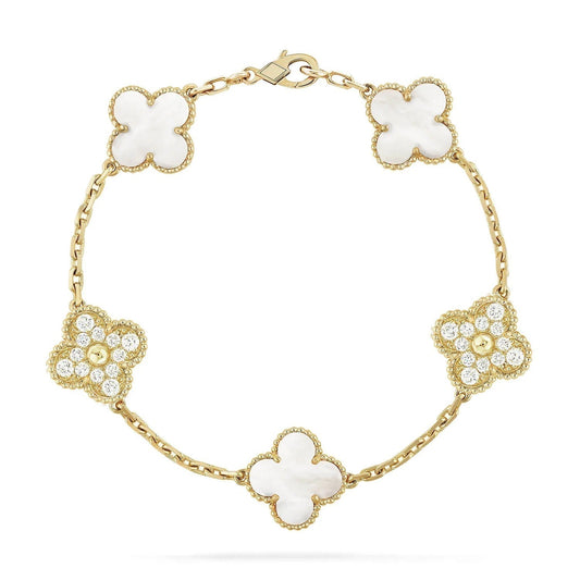 [BloomBling]CLOVER BRACELET 5 MOTIF WHITE MOP DIAMOND