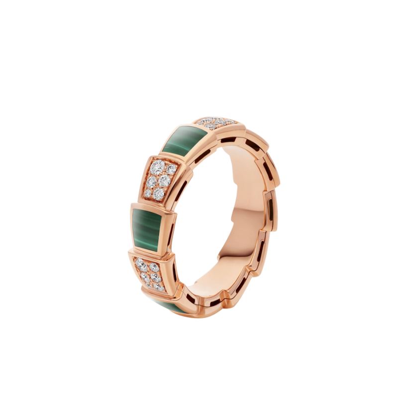 [BloomBling]SERPENTI RING PINK GOLD MALACHITE DIAMOND PAVED 4MM