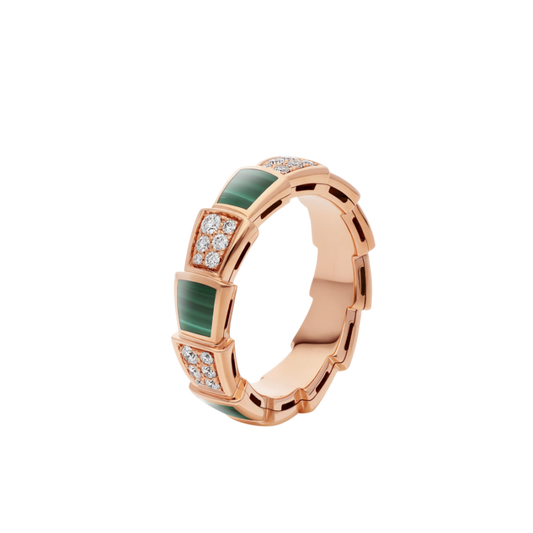 [BloomBling]SERPENTI RING PINK GOLD MALACHITE DIAMOND PAVED 4MM