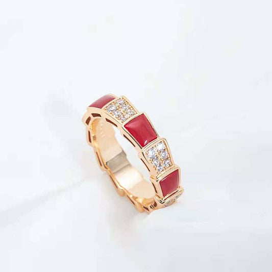 [BloomBling]SERPENTI RING PINK GOLD CARNELIAN DIAMOND PAVED 4MM