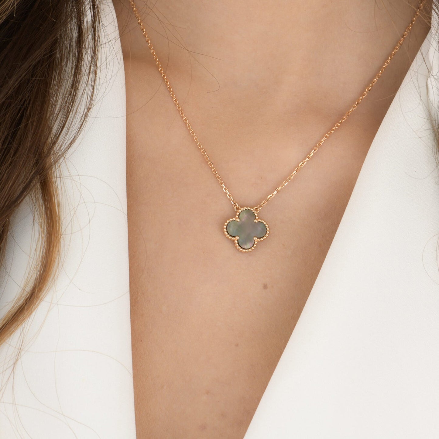 [BloomBling]CLOVER 15MM  GRAY MOTHER OF PEARL NECKLACE