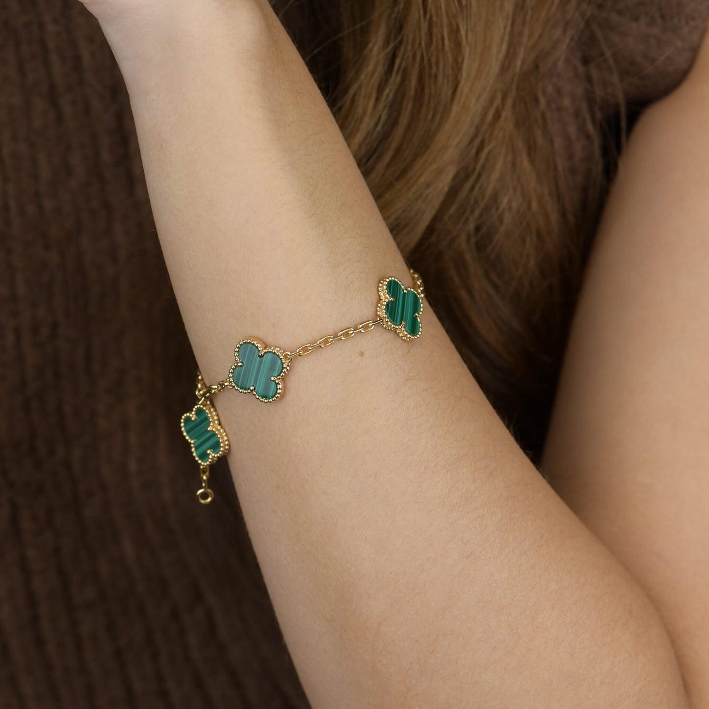[BloomBling]CLOVER 5 MOTIFS MALACHITE BRACELET