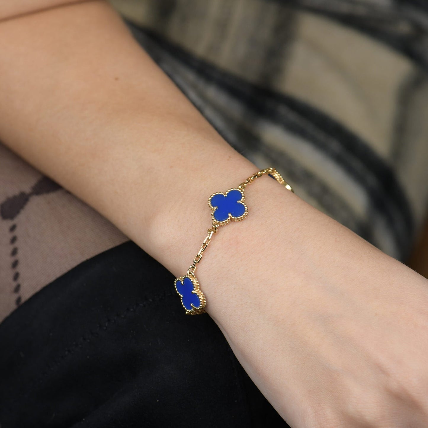 [BloomBling]CLOVER 5 MOTIFS BLUE AGATE BRACELET