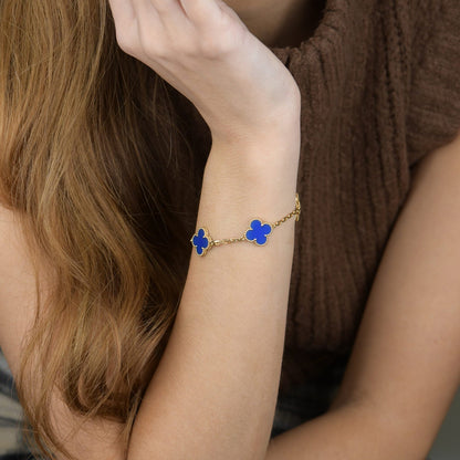 [BloomBling]CLOVER 5 MOTIFS BLUE AGATE BRACELET
