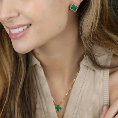 [BloomBling]CLOVER MINI 9.5MM MALACHITE  EARRINGS