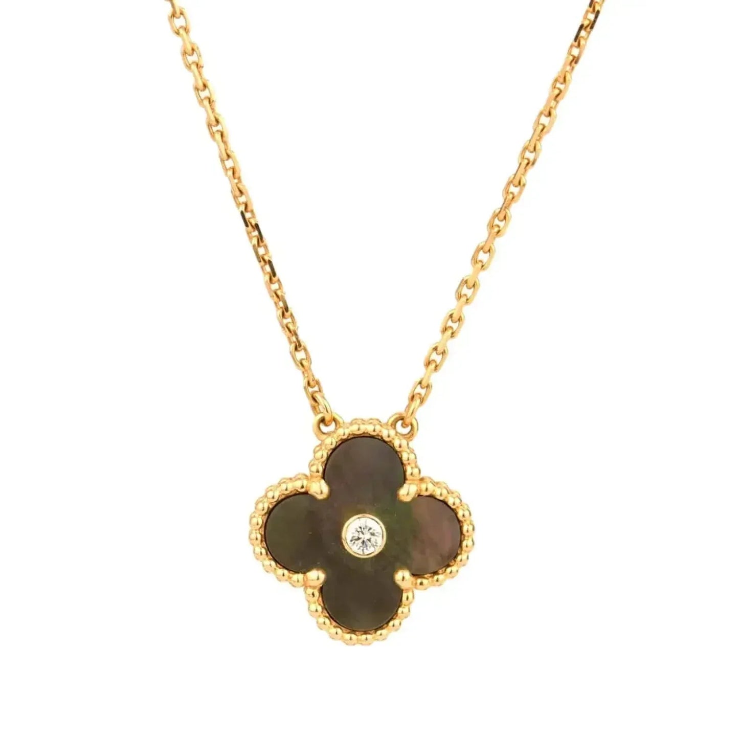 [BloomBling]CLOVER 15MM DIAMOND AND MOTHER-OF-GREY NECKLACE