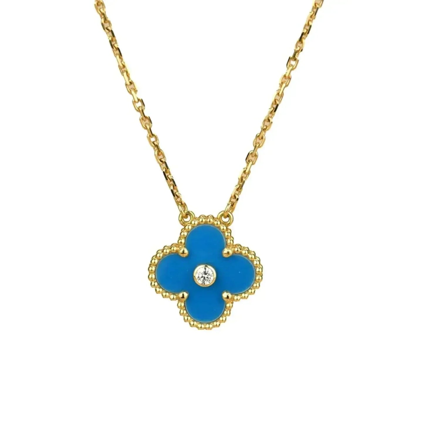 [BloomBling]CLOVER 15MM DIAMOND AND BLUE AGATE NECKLACE