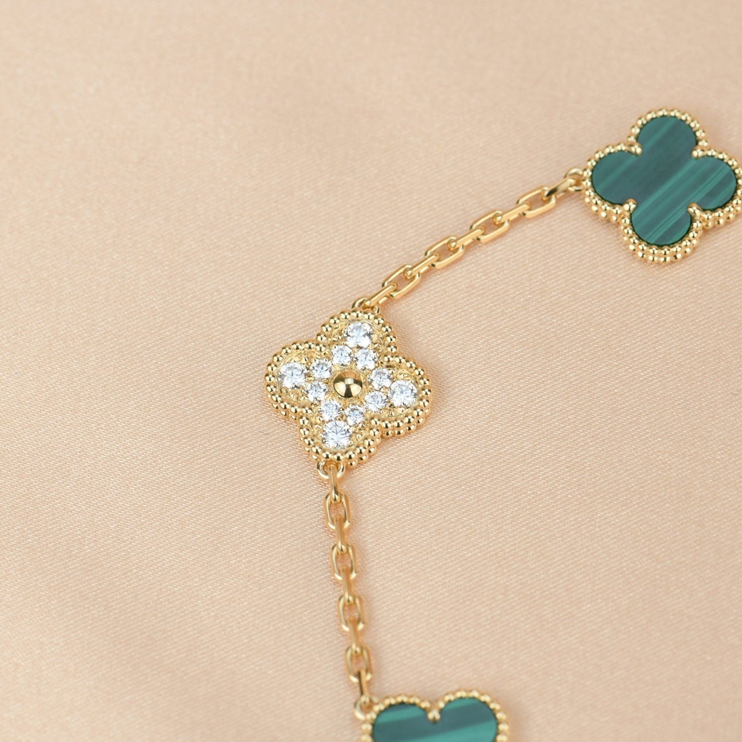 [BloomBling]CLOVER  5 MOTIF MALACHITE DIAMOND BRACELET