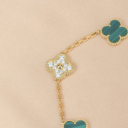[BloomBling]CLOVER  5 MOTIF MALACHITE DIAMOND BRACELET