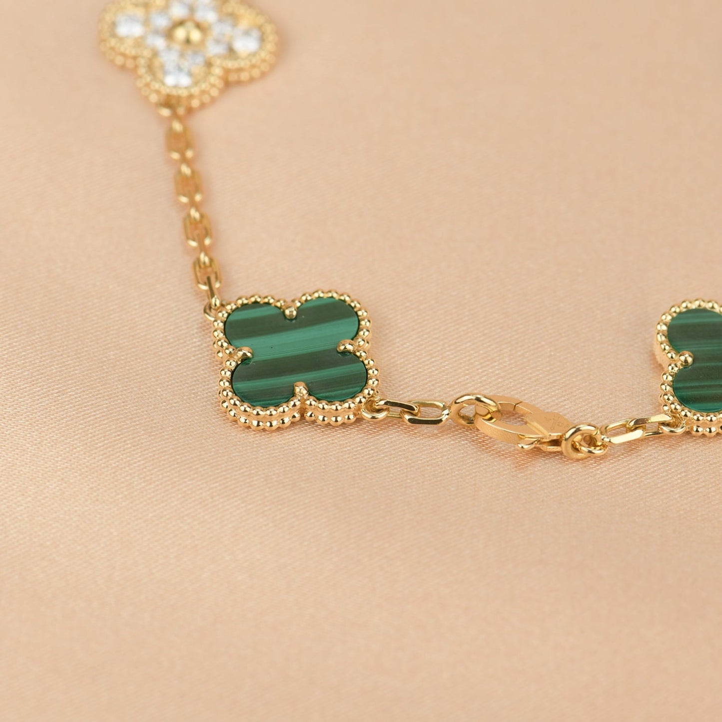 [BloomBling]CLOVER  5 MOTIF MALACHITE DIAMOND BRACELET