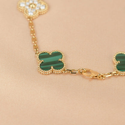 [BloomBling]CLOVER  5 MOTIF MALACHITE DIAMOND BRACELET