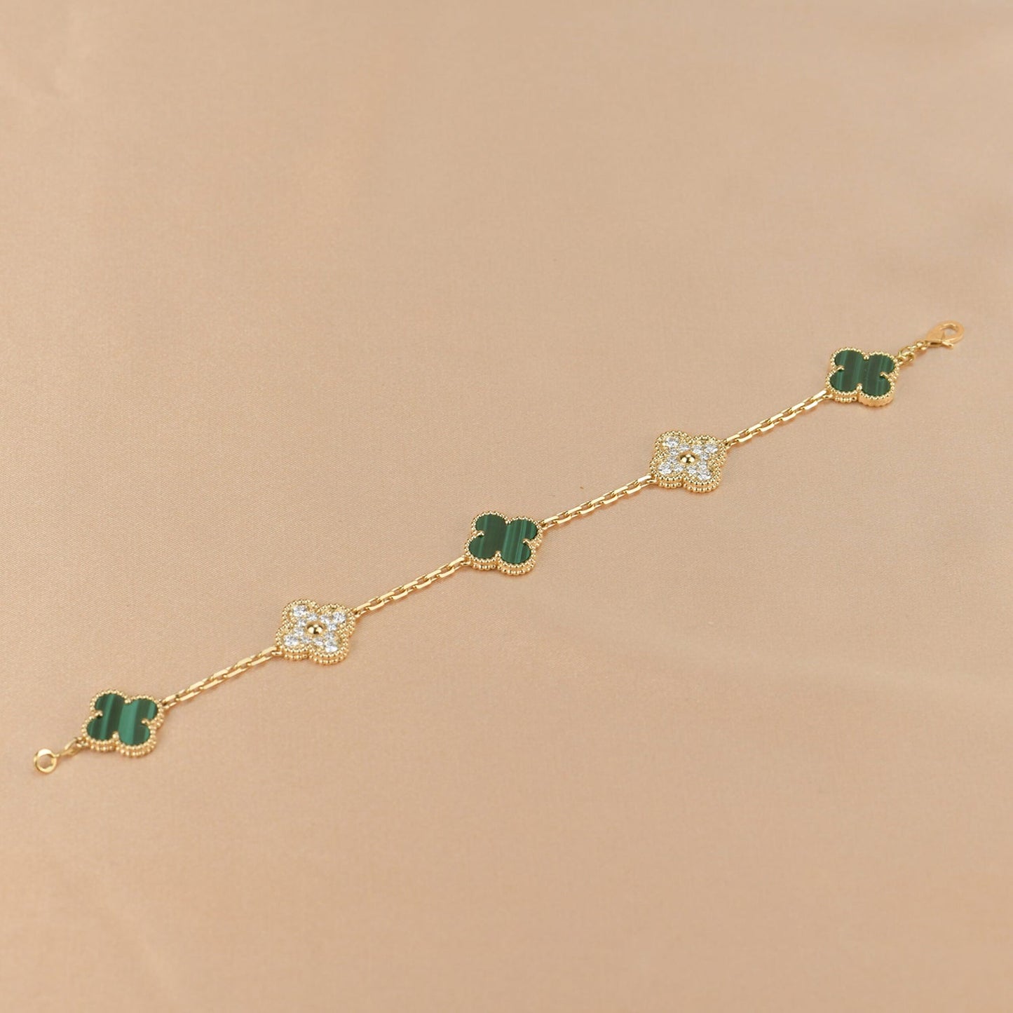[BloomBling]CLOVER  5 MOTIF MALACHITE DIAMOND BRACELET