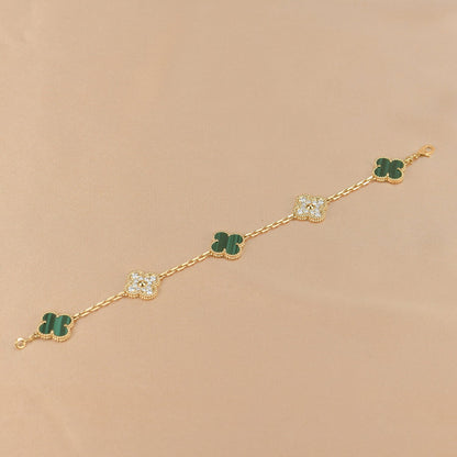 [BloomBling]CLOVER  5 MOTIF MALACHITE DIAMOND BRACELET