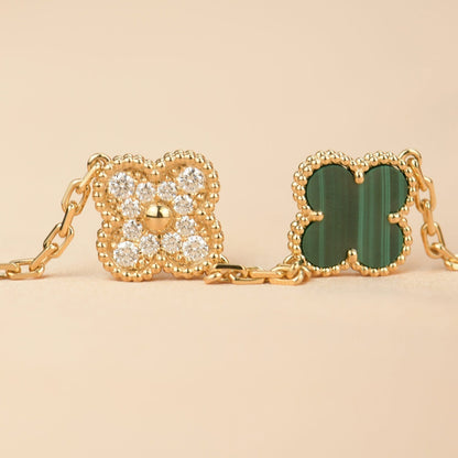 [BloomBling]CLOVER  5 MOTIF MALACHITE DIAMOND BRACELET