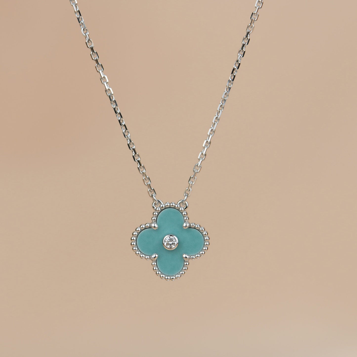 [BloomBling]CLOVER 15MM DIAMOND SVRES PORCELAIN  NECKLACE SILVER