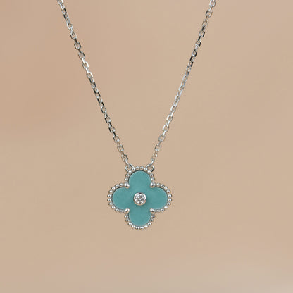 [BloomBling]CLOVER 15MM DIAMOND SVRES PORCELAIN  NECKLACE SILVER
