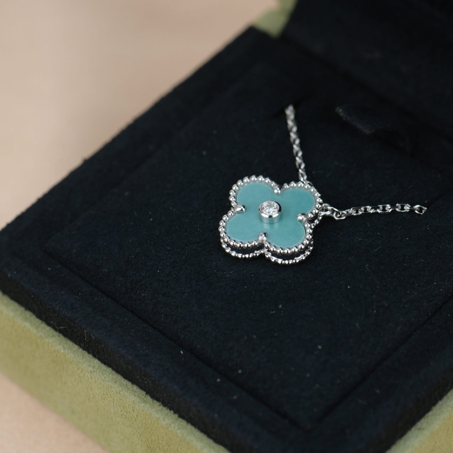 [BloomBling]CLOVER 15MM DIAMOND SVRES PORCELAIN  NECKLACE SILVER