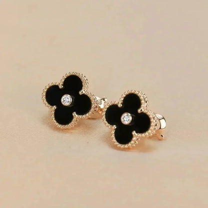 [BloomBling]CLOVER MEDIUM 1 MOTIFS ONYX DIAMOND EARRINGS