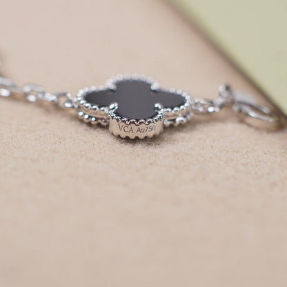 [BloomBling]CLOVER 5 MOTIF ONYXS  BRACELET SILVER