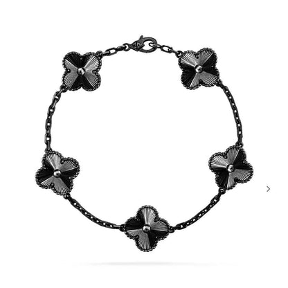 [BloomBling]CLOVER 5 MOTIF BLACK BRACELET