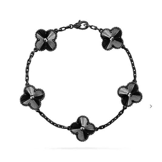 [BloomBling]CLOVER 5 MOTIF BLACK BRACELET